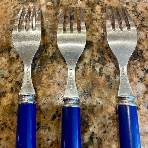Vintage MCM Cobalt Blue Stainless Flatware 9 Pieces, 3 Place Settings of 3 (KFS) - Picture 5 of 8